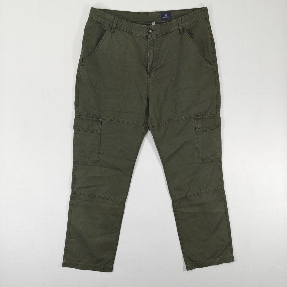 Adriano Goldschmied Men's Pants THE TRAVAIL Utility Pant Green Cotton Linen 32